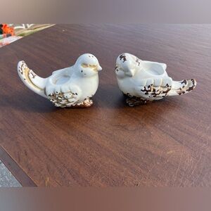 Ceramic Bird Figurines tea light holder - White and Brown
